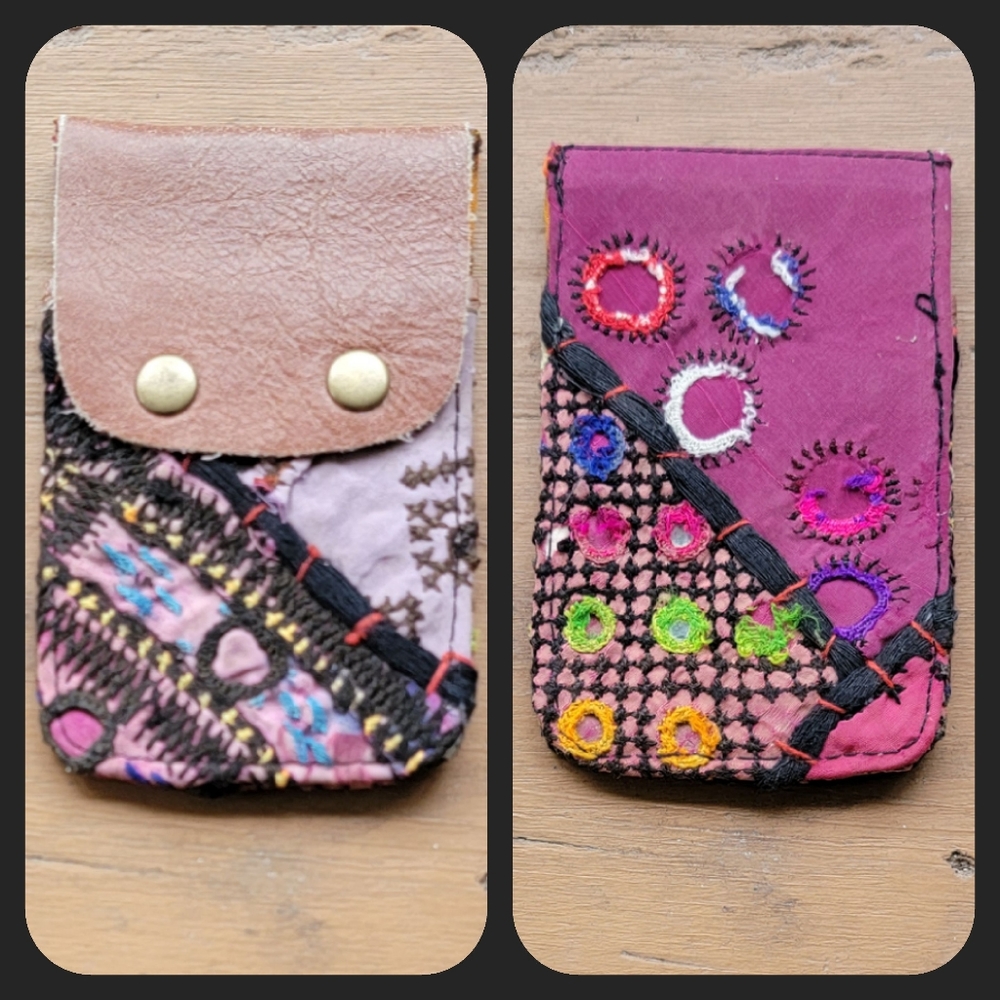 🥂🕺 Free People Boho Embroidered Repurposed vtg banjara hippie Wallet card case